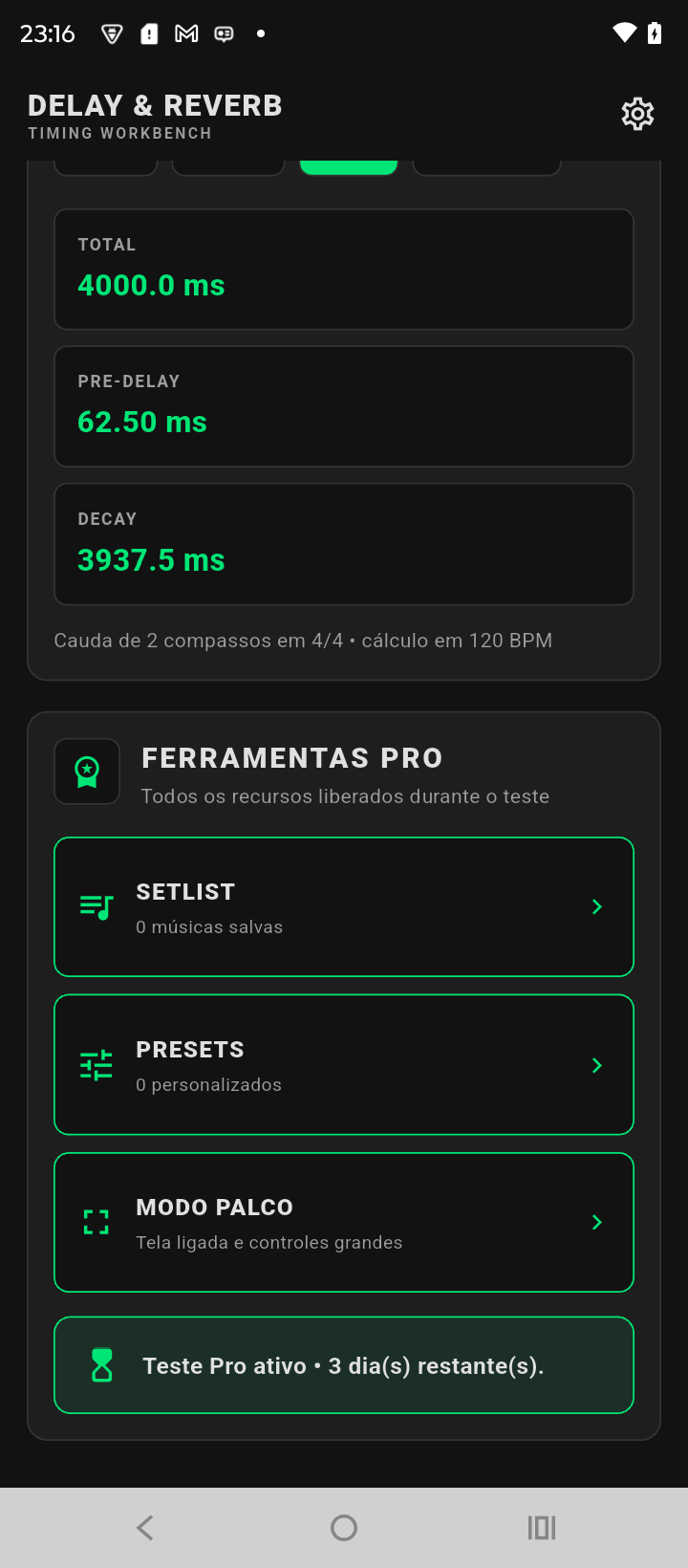 Ferramentas Pro e período de teste
